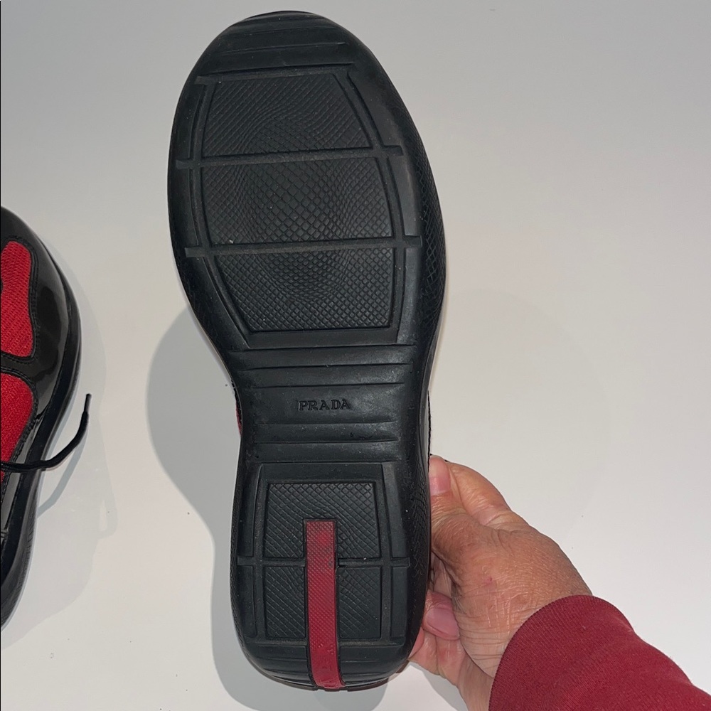 Prada Americas Cup Mesh and Patent Lace-Up Sneakers - Picture 11 of 16